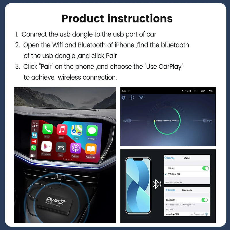 Adaptador USB CarlinKit para CarPlay e Android Auto sem fio