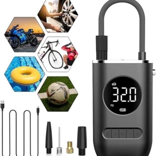         Calibrador Compressor Bomba De Ar Portátil Digital com Lanterna LED para Encher Pneus de Carro, Moto, Bike, Bicicleta, Bola e Piscina Inflável       
