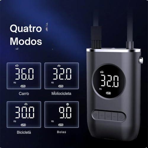         Calibrador Compressor Bomba De Ar Portátil Digital com Lanterna LED para Encher Pneus de Carro, Moto, Bike, Bicicleta, Bola e Piscina Inflável       